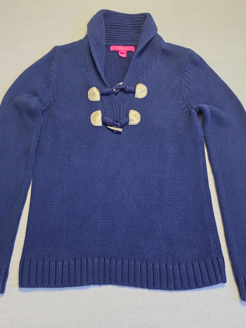 Lilly Pulitzer Bainbridge Navy Cotton Sweater Duffle Button Shawl Collar XS